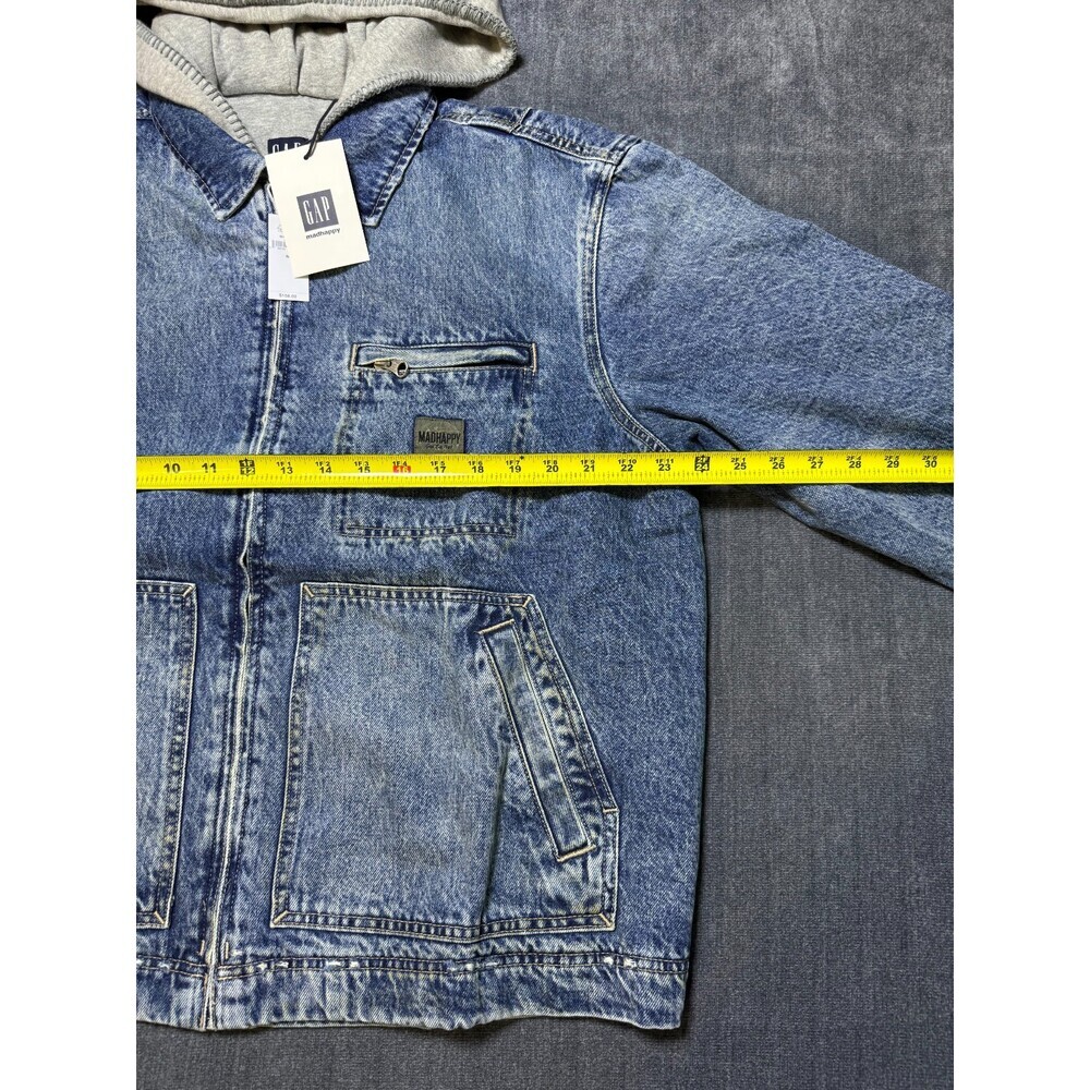 Gap X MadHappy Denim Jacket Men's Medium Blue Full-Zip Hooded Long Sleeve Collar - Picture 3 of 12